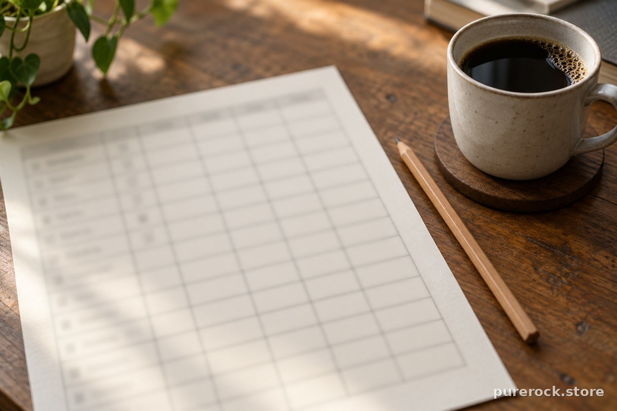 A simple handwritten-style tracking sheet blurred on a desk with a pencil beside it, suggesting self-tracking over weeks