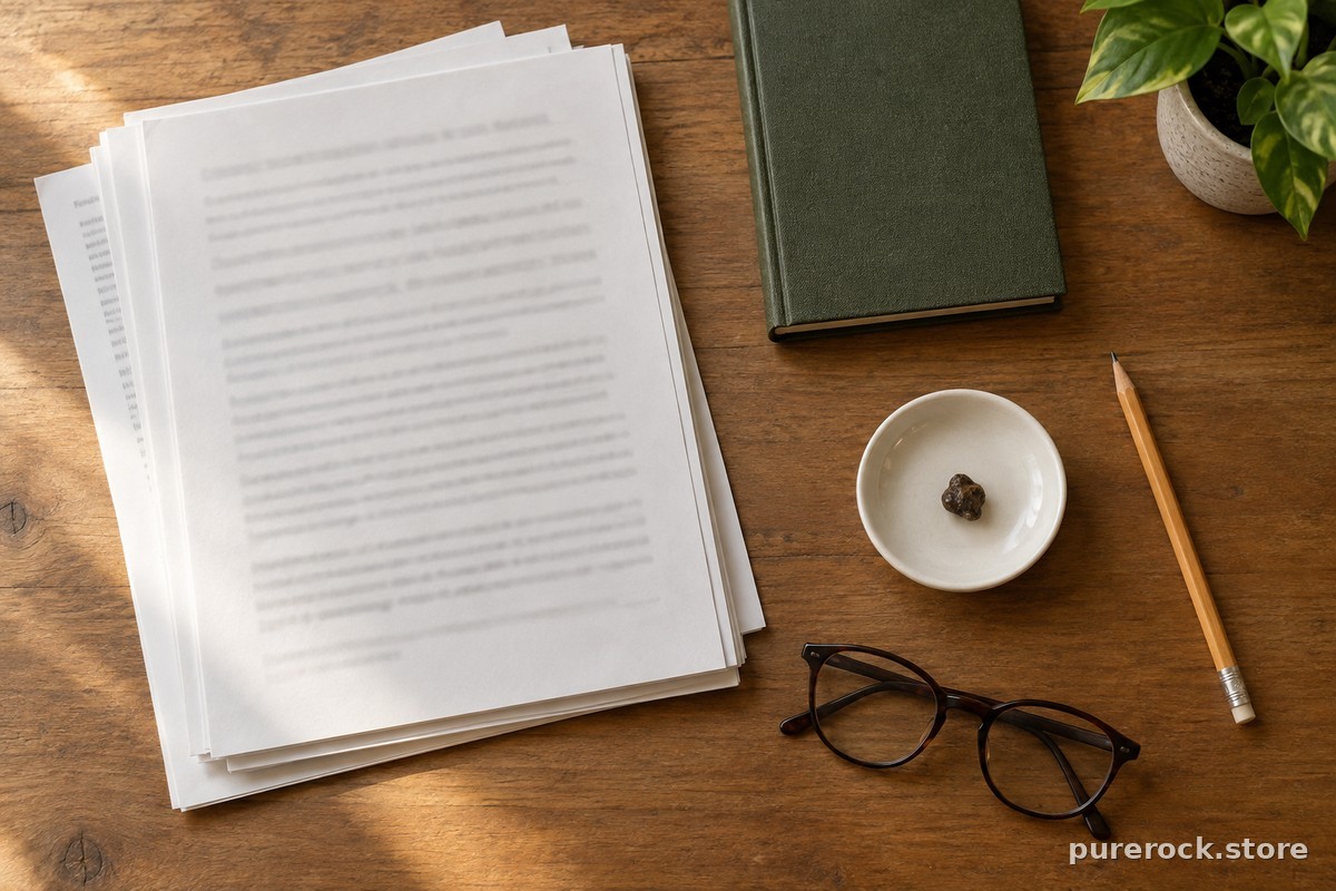 A researcher’s desk with printed studies, a notebook, and a small dish of dark resin, representing careful review of evidence