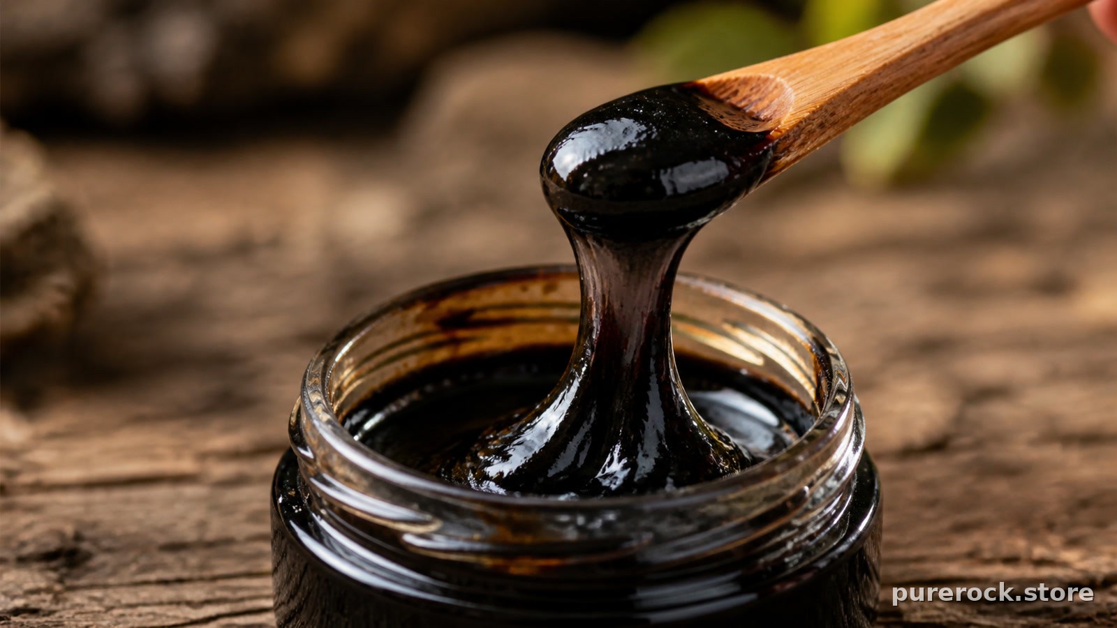 Shilajit resin ready to be dissolved and collected