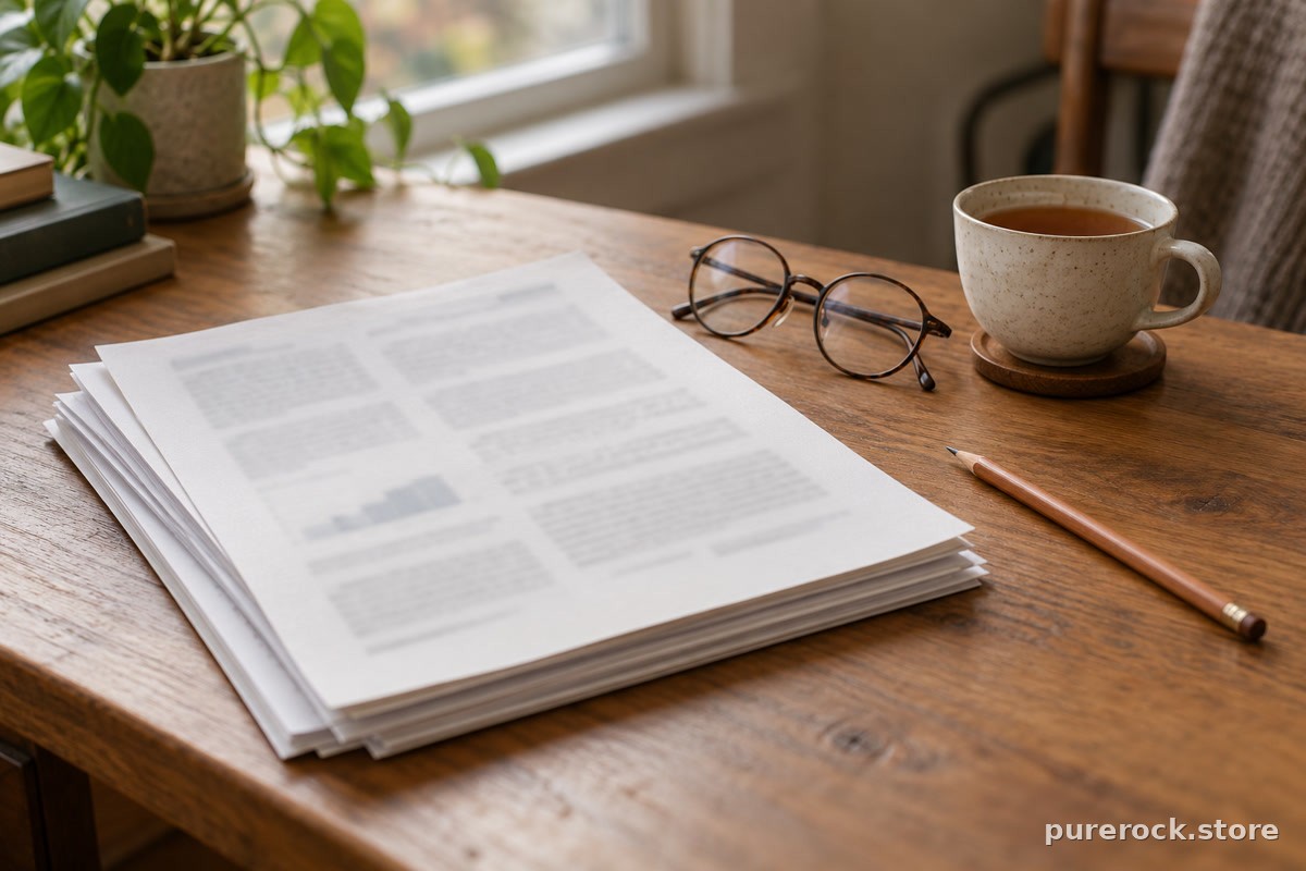 A desk with a stack of printed papers, reading glasses, a pencil and a cup of tea, suggesting careful reading of small studies in women